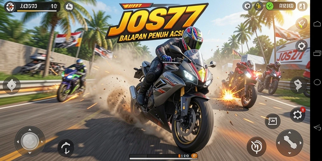 Screenshot gameplay JOS77 dengan balapan motor penuh aksi.