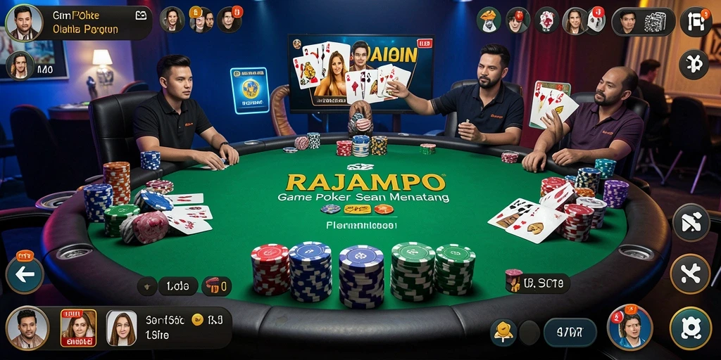 Gameplay seru RAJAMPO dengan variasi Poker yang menarik.